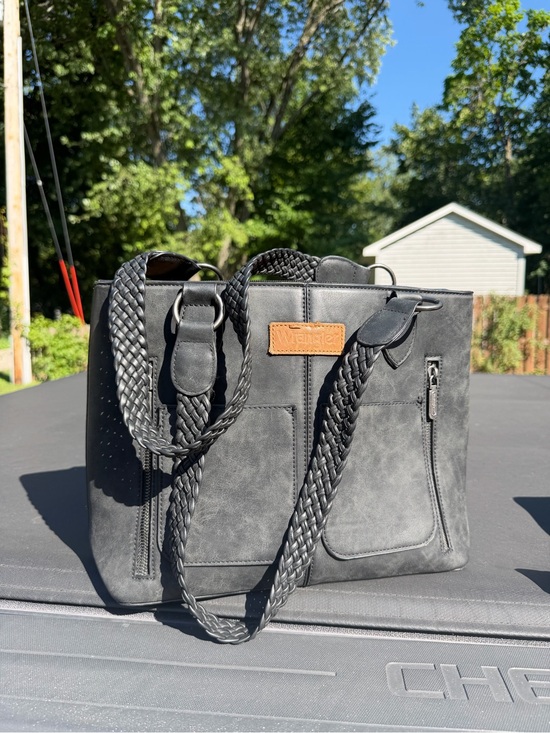 Wrangler Handbags - Wrangler Black Braided-Handle Faux Suede Tote with Contrast Patch